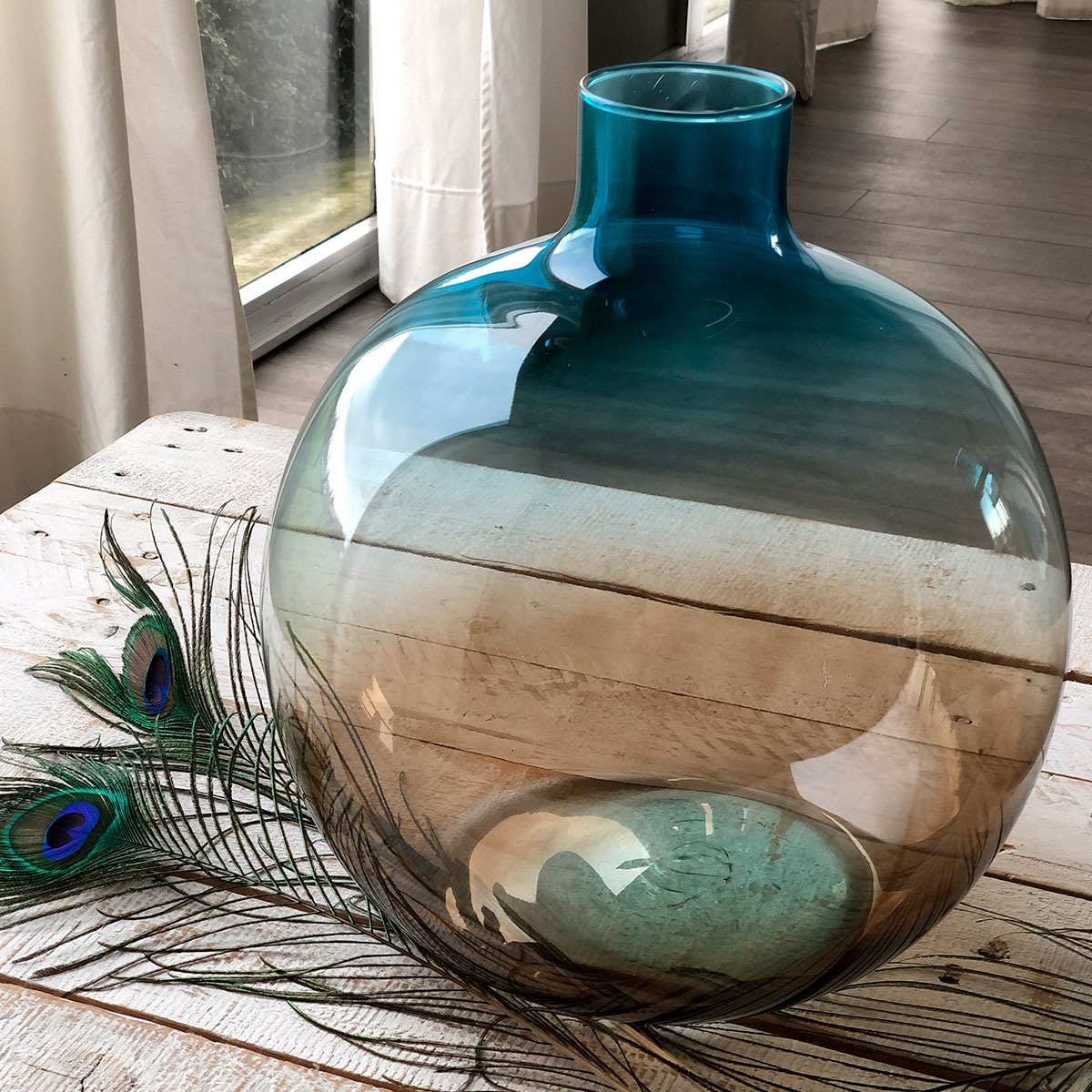  Vase  dame jeanne vintage bicolore en verre  recycl  35cm 