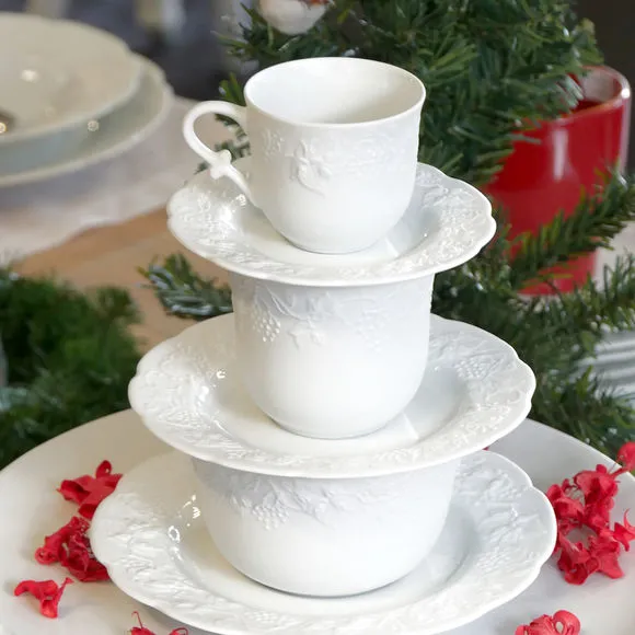 Tasse à thé ronde basse porcelaine blanche 18 cl + soucoupe D 15 cm - 1001  Fêtes