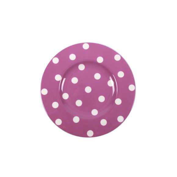 Assiette dessert à pois rose en porcelaine 22cm