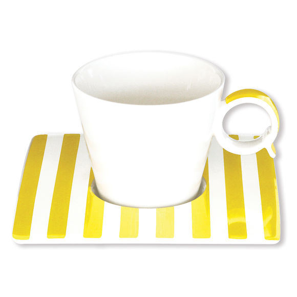 Tasse à café à rayures jaune en porcelaine 12cl