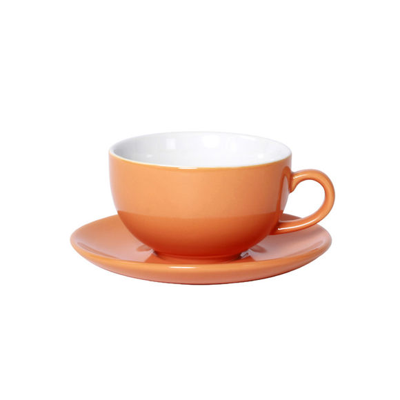 Tasse à déjeuner orange en porcelaine 32cl - Lot de 6