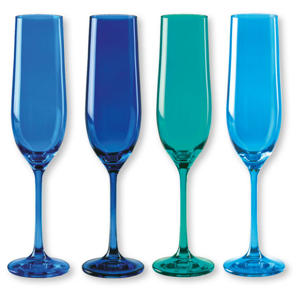 Boîte de 4 Flûtes à Champagne Design et Colorées (Bleu) Bruno Evrard