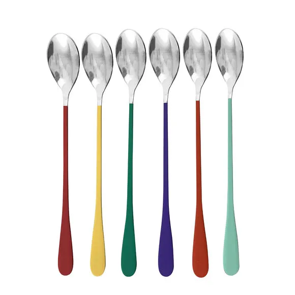 Boite de 6 cuillères à cocktail couleurs assorties en inox