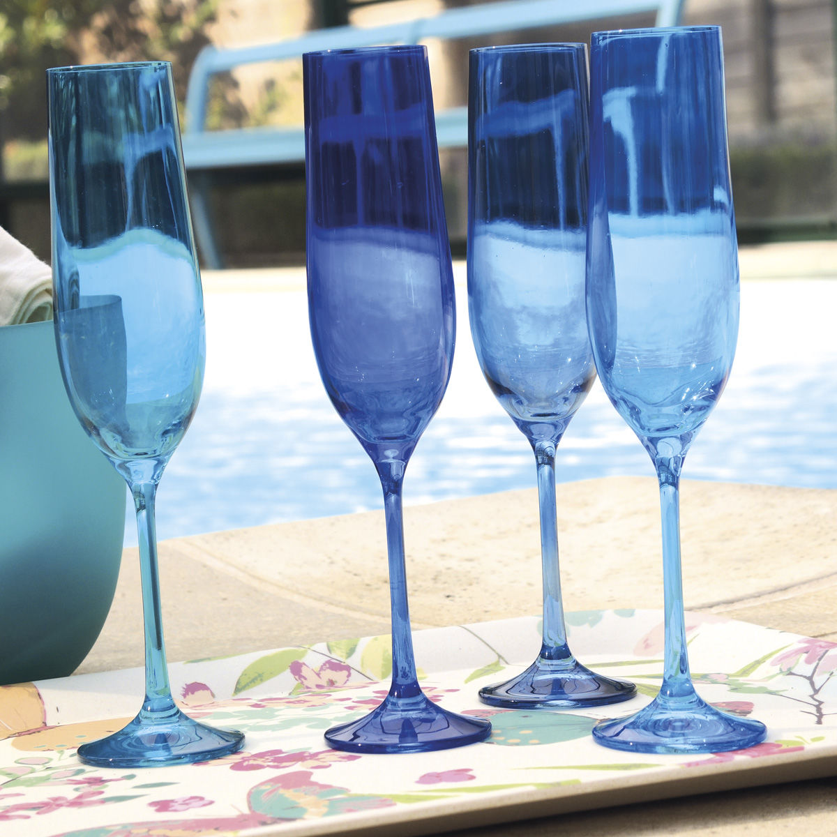 Boîte de 4 Flûtes à Champagne Design et Colorées (Bleu) Bruno Evrard