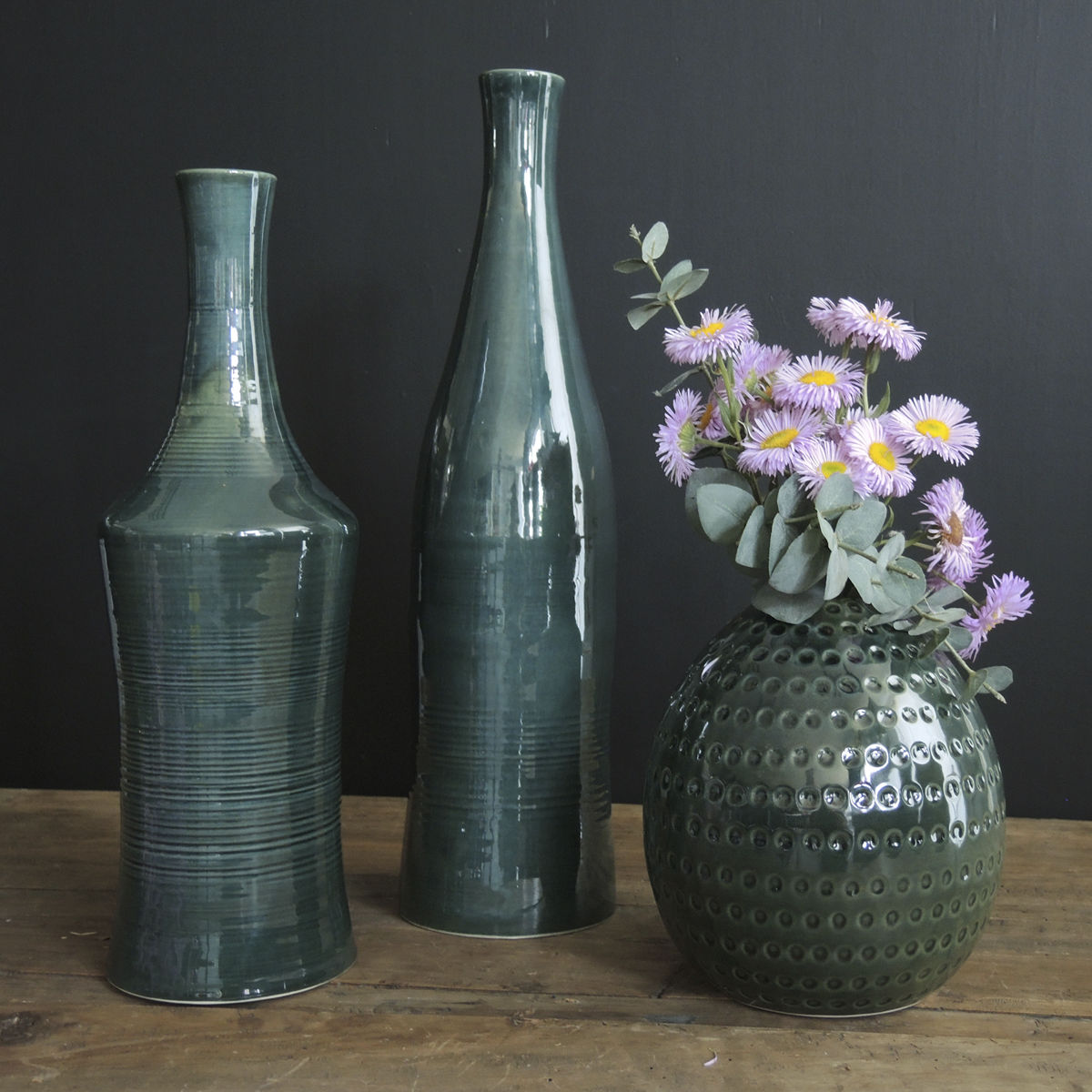 Vase en céramique vert foncé 40cm Déco tendance Bruno Evrard