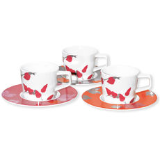 Paire-tasse à café en porcelaine 3 couleurs 22cl - Lot de 6