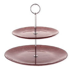 Serviteur à gâteaux 2 étages en verre rose 24cm