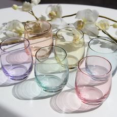 Boite de 6 gobelets bas assortis en verre 30cl Boite de 6 gobelets bas assortis en verre 30cl